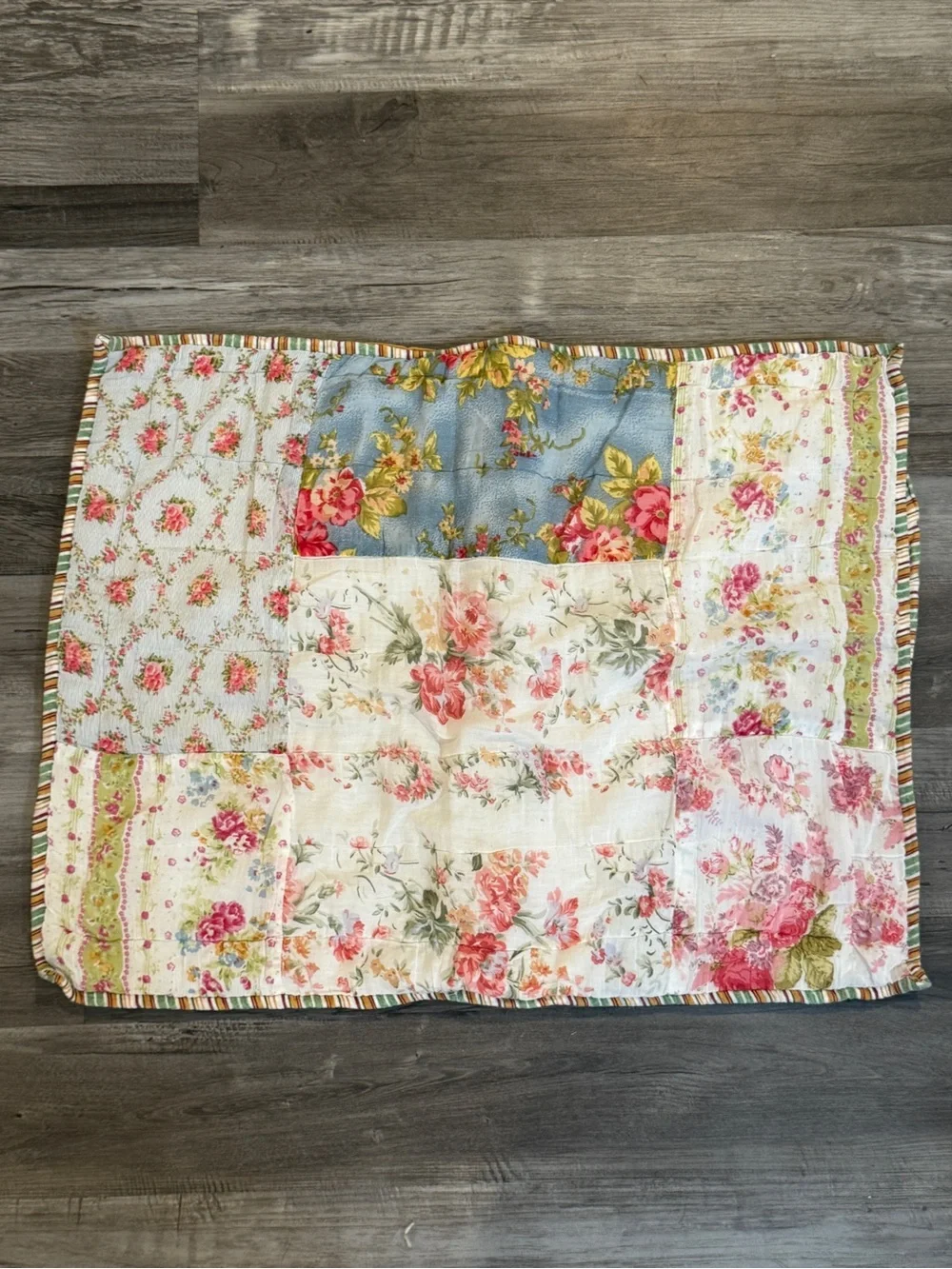 Handmade Floral Patchwork Pillowcase Cottagecore Quilted Pillow Sham 22x21